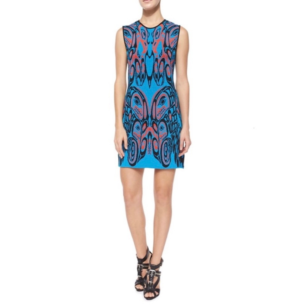 RVN Dress Tattoo Abstract Jacquard Mini Haida Sleeveless Blue Orange Print Small